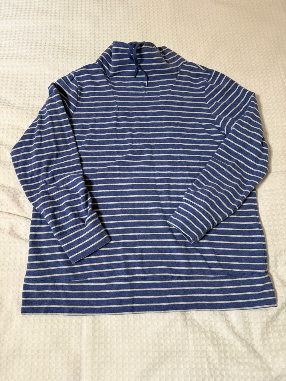 L.L. Bean Women’s Ultrasoft Sweats Funnelneck Pullover Blue and Gray Stripe